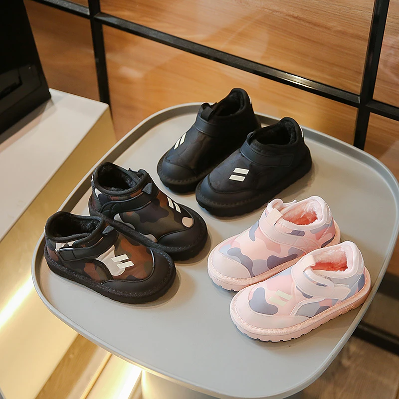 

Winter Children Low-top Casual Shoes Girls Boys Cotton Boots Fashion Print Snow Boots Warm Kids Boots Army Green Cotton Shoes