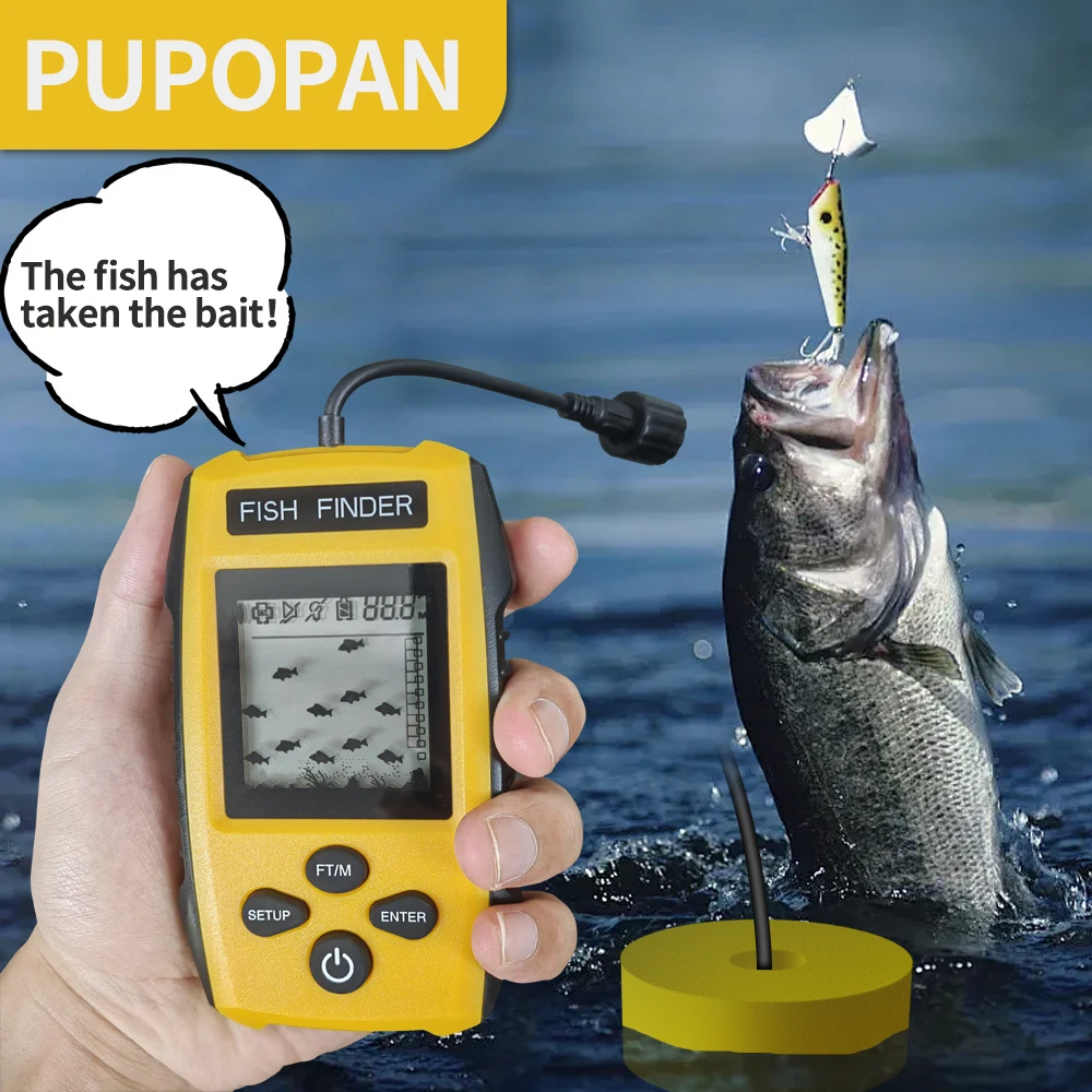 PUPOPAN smart handheld Fish Finder Portable Fishing Kayak Fishfinder Fish Depth Finder Fishing Gear with Sonar Transducer