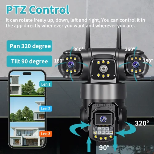 Imagen 2 del producto Cámara 4G con tarjeta Sim 12MP 6K tres lentes tres pantallas Monitor visión nocturna protección de seguridad V380 Pro PTZ Video vigilancia