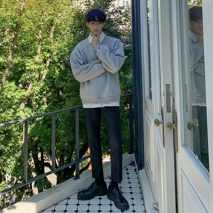 

MRCYC Men's Oversized Hoodie Sweatirt Korean Sle Pure Color Autumn Winter Fce round Ne Pullover Casual Top for Students