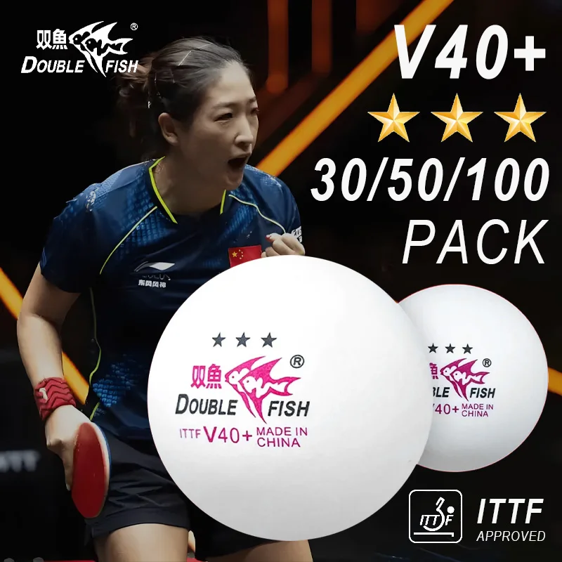 DOUBLE FISH 3 Star V40+ 30/50/100 Pcs Table Tennis Balls ITTF Approved Ping Pong Balls White /Orange ABS Platics Pingpong Bulles