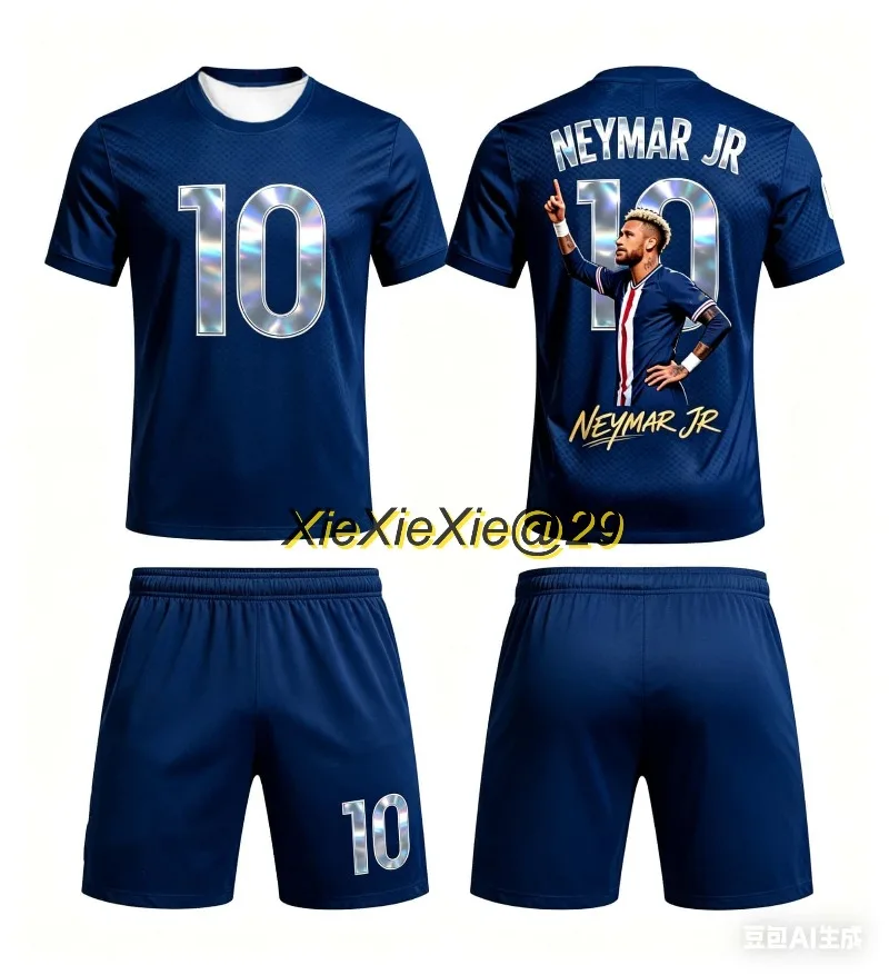AI New Hot Selling Football Player Neymar #10 Collector's Fan Clothing T-shirt and Shorts Set Jersey Suitable for Father and Son