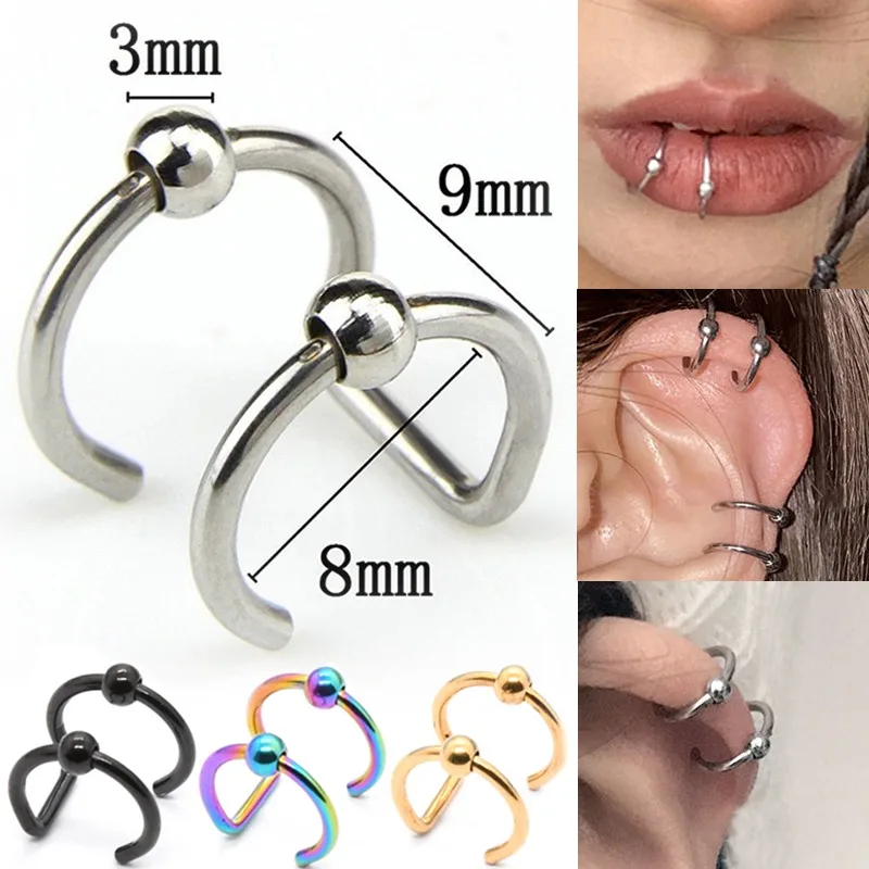 Punk U Shaped Ear Ring Lip No Piercing Rings for Women Fashion Piercing Earring Cartilage Spiral Twister Body Piercing Jewelry