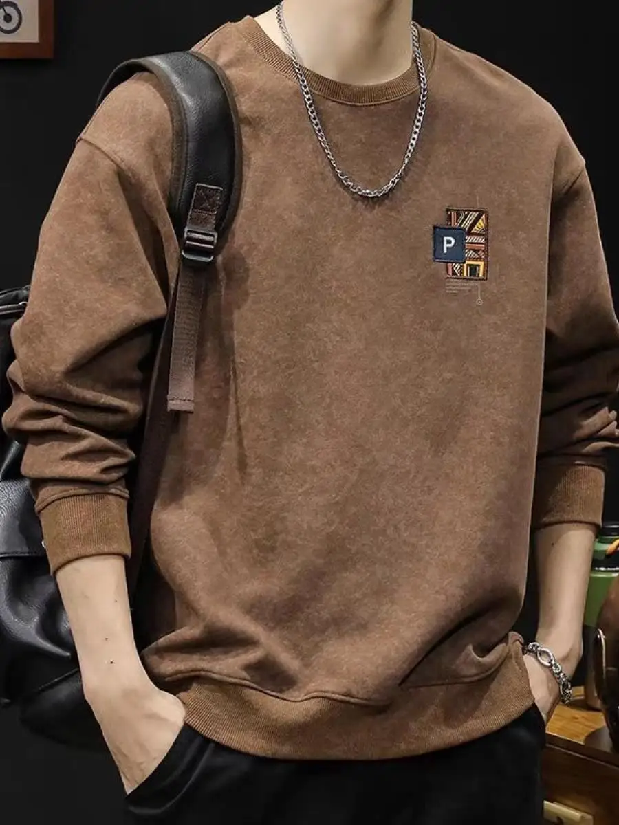 

Retro Tie Dye Waed Sweatirt Men's Heavyweight Loose Large Size round Ne Top Spring Ethnic Sle Waed Sweatirt