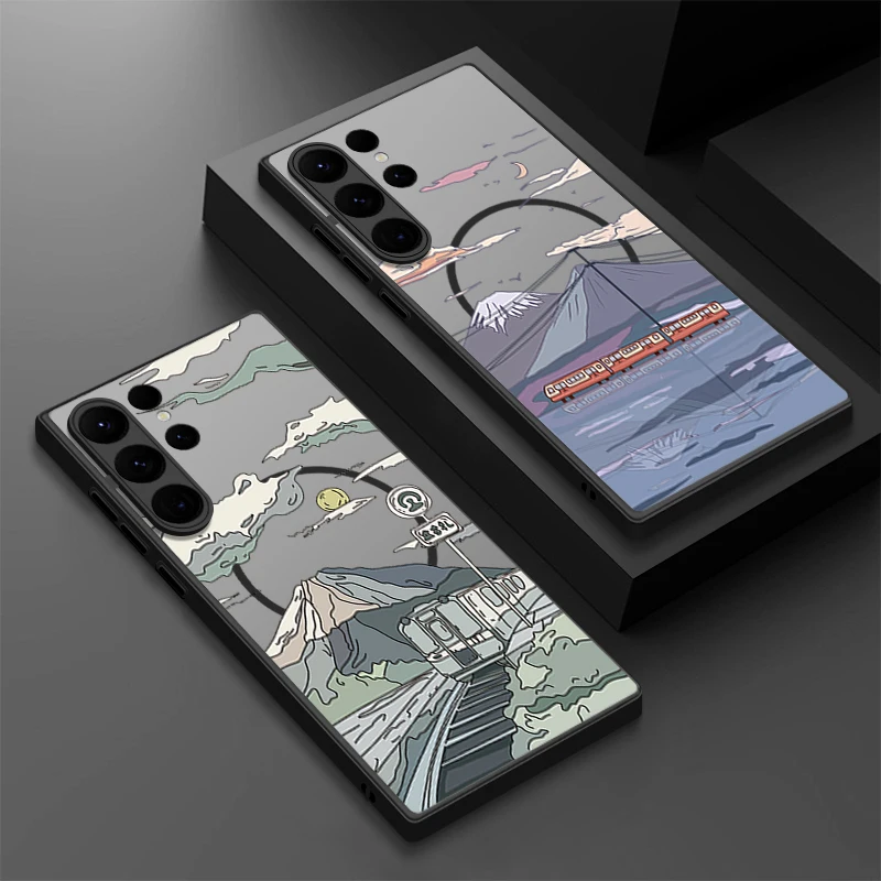 Landschaftsmuster Magnetische Handyhülle für Samsung Galaxy S26 S25 S24 S22 Ultra S24 S23 S25 FE Plus für Magsafe Harte Matte Abdeckung