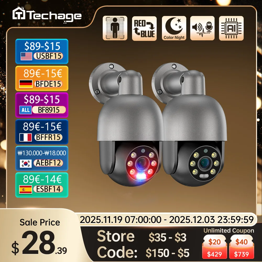 

Techage UHD 4K 5MP 8MP IP-камера Красно-синий свет Оповещение Обнаружение человека Ночное видение PoE Безопасность Камера видеонаблюдения Защита Видео
