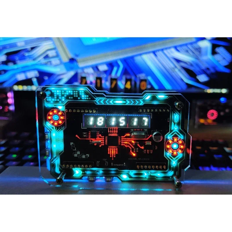 Cyberpunk RGB LED Nixie Fluorescent Tube Clock Digital Table DisplayDesktop, Cyberpunk, E-sports Room Accessories