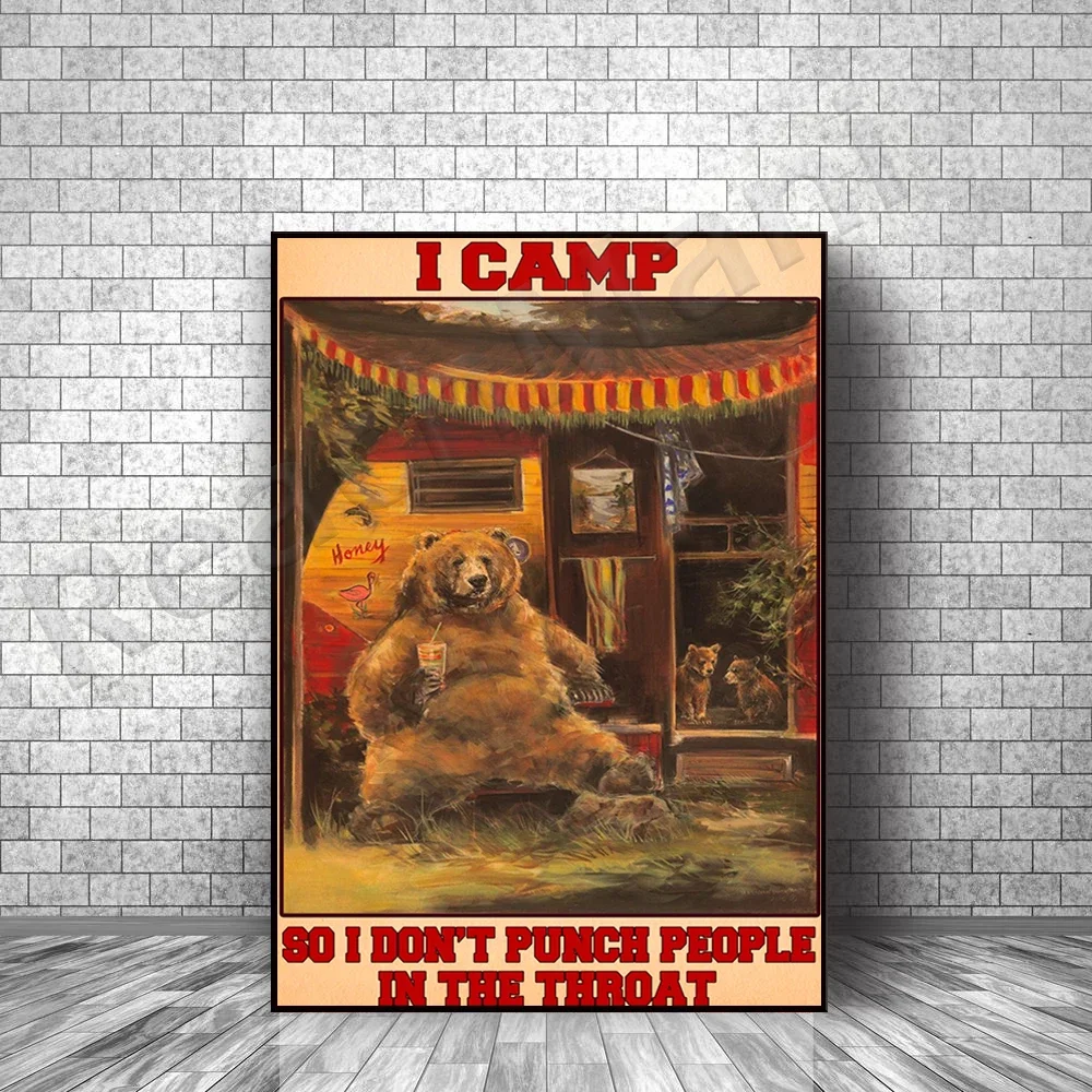 I camp so I don't hit people in the throat poster, go camping art print, camping outdoor adventure hiking retro travel poster
