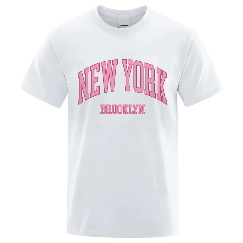 

Новая мужская повседневная хлопковая футболка с надписью «Pink City» в стиле Нью-Йорк Бруклин, летняя дышащая свободная футболка для мужчин