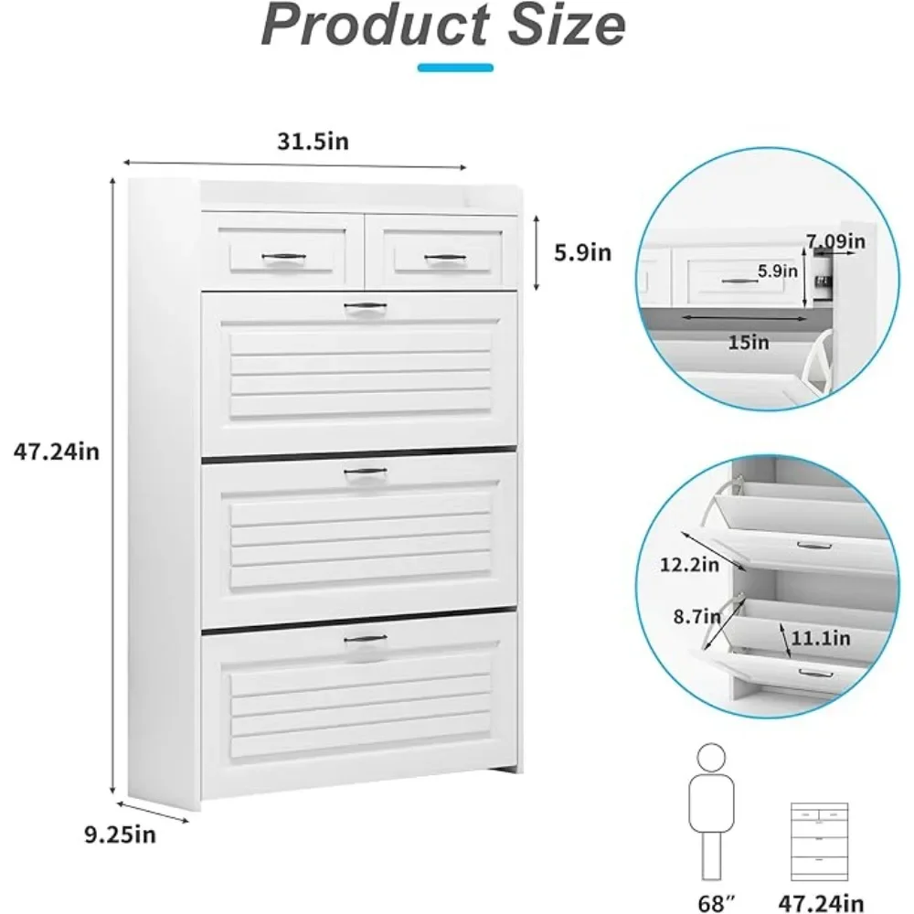 Shoe Cabinet with 3 Large Flip Drawers & 2 Storage Drawers, Narrow Shoe Organizer Cabinet Fits for Kinds of Shoes