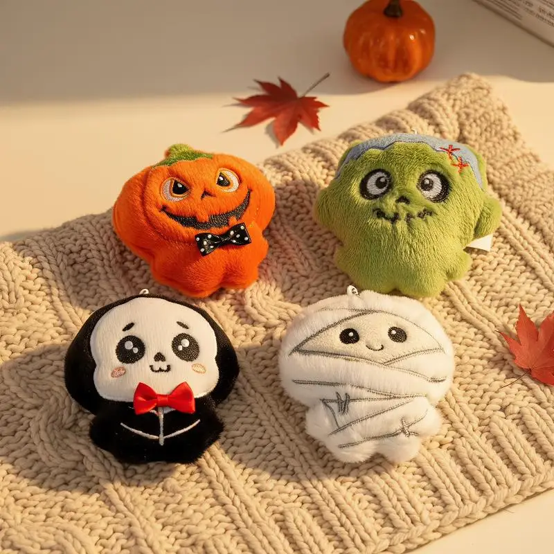 Kawaii Halloween Plush Keychains Cute Cartoon Designs Soft Fluffy Key Charms for Halloween Party Kids Gift Bag Ornaments
