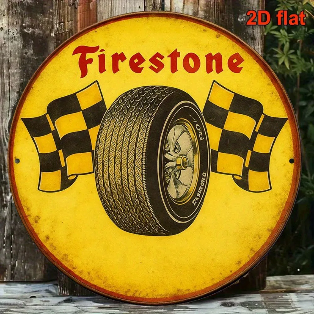 Firestone Retro Tire Metal Wall Sign Vintage Auto Wall Ornament With Iconic Firestone Brand Logo Halloween Christmas Decor