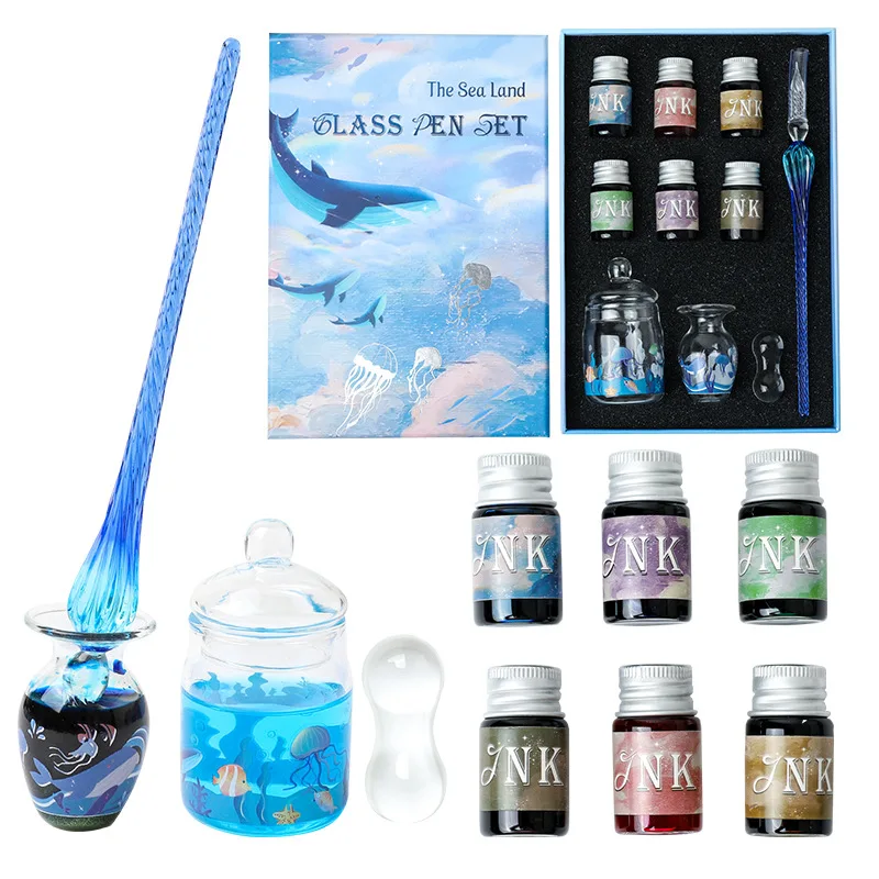 Zestaw 10 pędzli do malowania metodą dipping, seria Ocean, łatwe do czyszczenia, do tworzenia artystycznego, ilustracji, kaligrafii, pisania, kartek okolicznościowych i zaproszeń.
