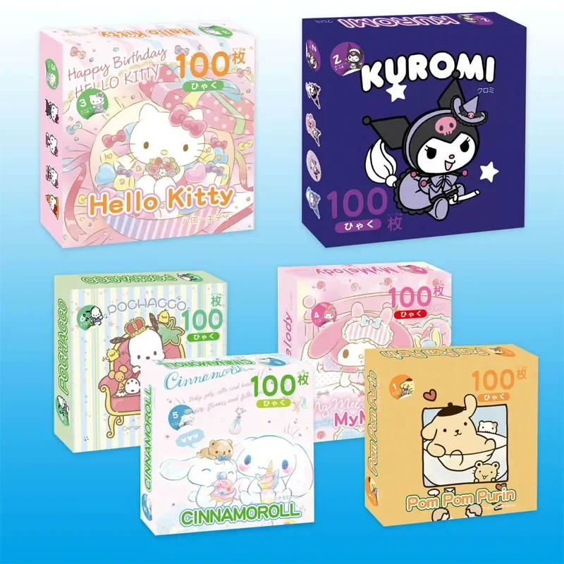 Sanrio 100 hojas de lindos pegatinas de libro mayor de dibujos animados Kulomi para pegatinas de embalaje de caja Cinnamoroll