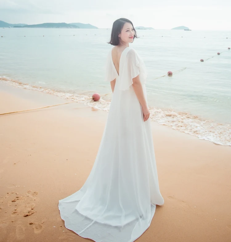 Sederhana Backless Chiffon Pengantin Gaun Pengantin Pesta Pernikahan Fotografi Bridesmaid Pabrik Nyata Sampel Nyata Foto