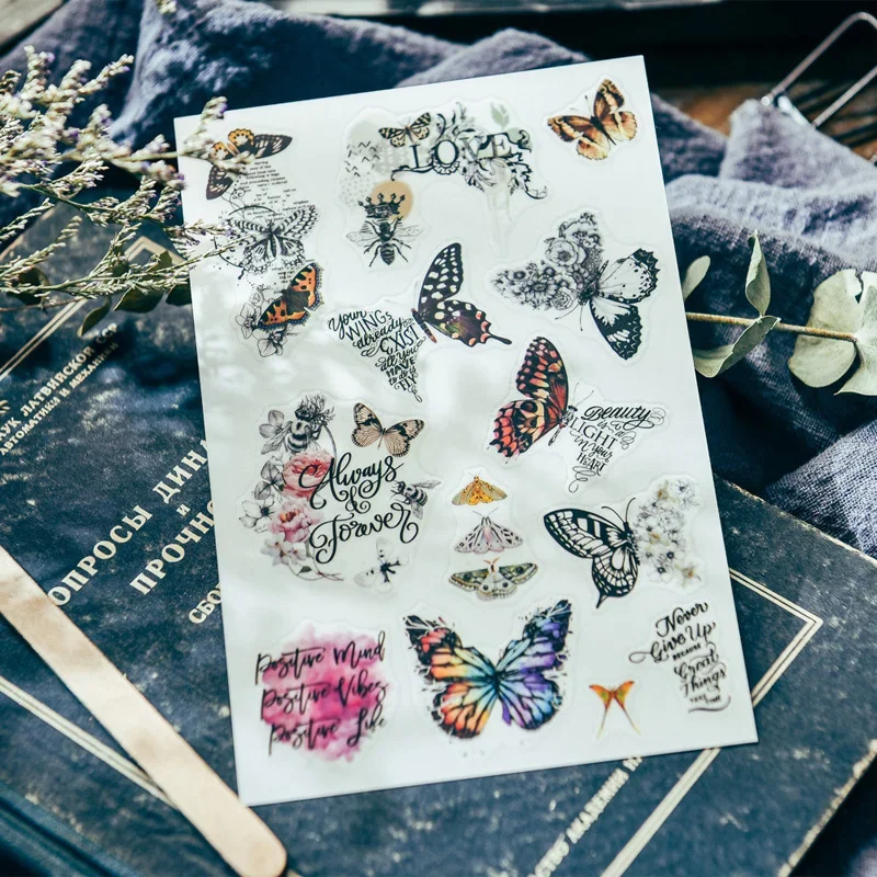 3 Sheet Vintage Butterfly RUB ON Transfer Stickers Junk Journal Craft Collage Decorative Sticker DIY Album Scrapbooking Material