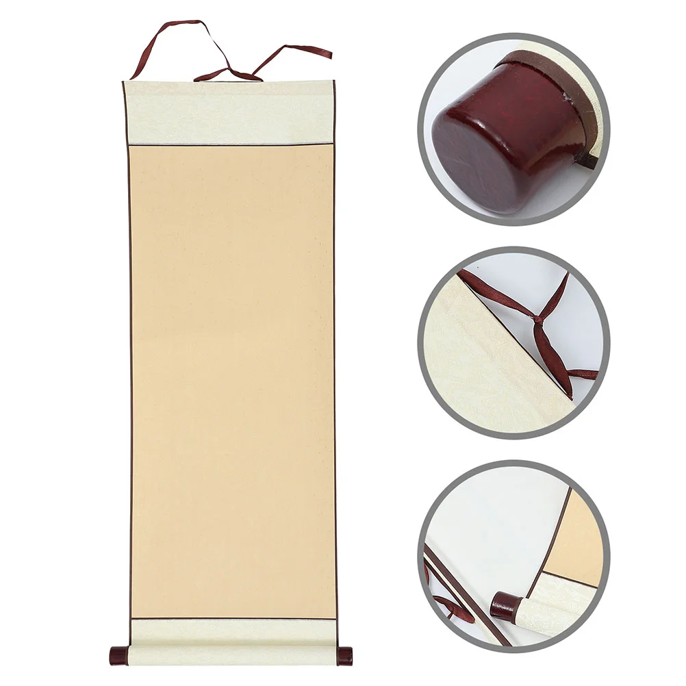 2 Pcs Reel Chinese Calligraphy Paper Filling Props Blank Hanging Scroll Painting Supply Wooden Wall Office