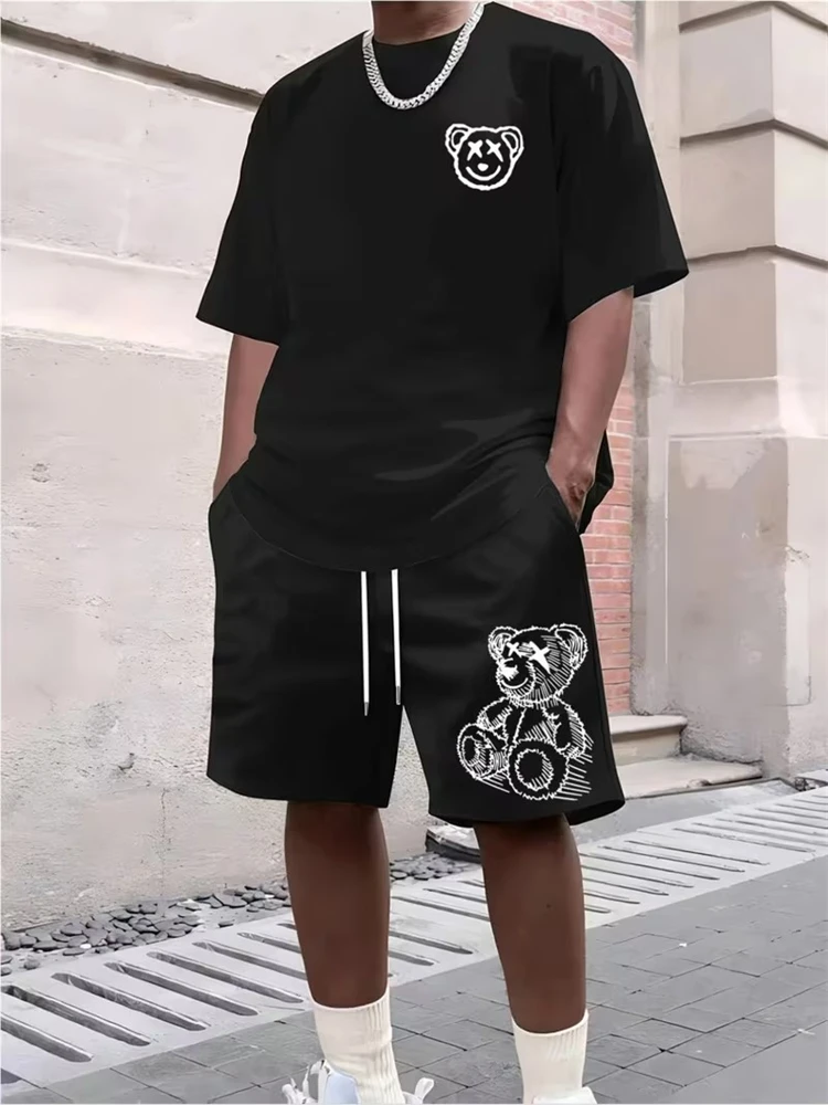 2026 New Spring/Summer Simple Letter 3D Printed Men's Casual Short-sleeved Set, Outdoor Street Fashion Trendy Men's Top And Shor