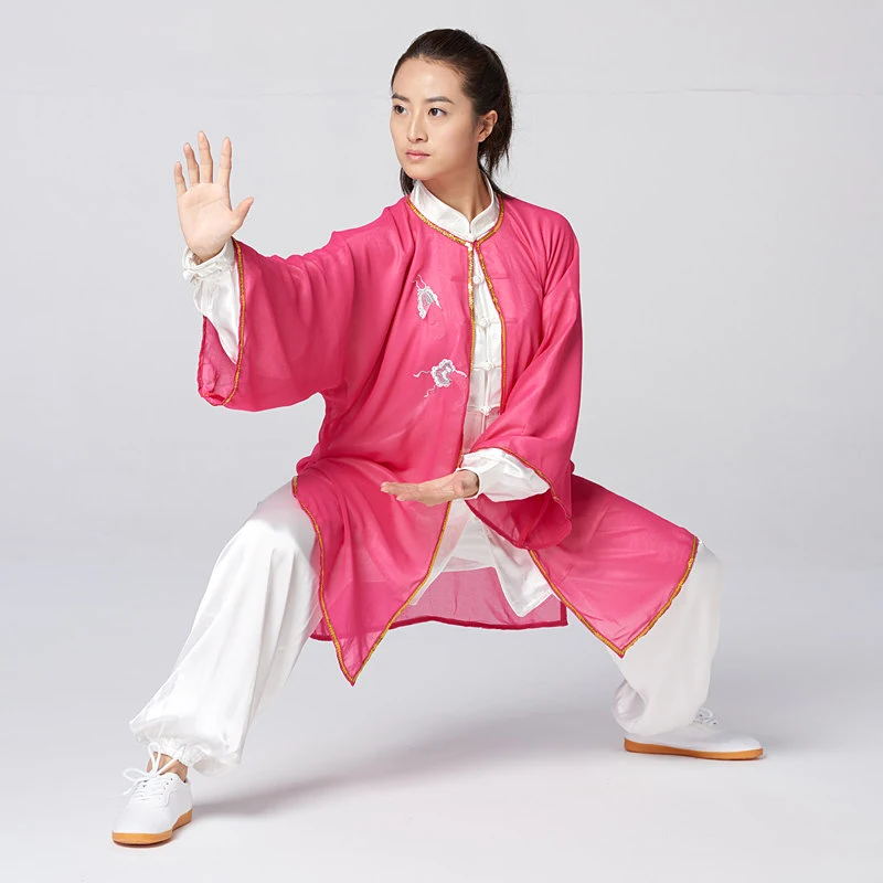Picture 3: Women's Tai Chi Shawl Collar New Arrival Magenta Peony Embroidery Performance & Competition Wear