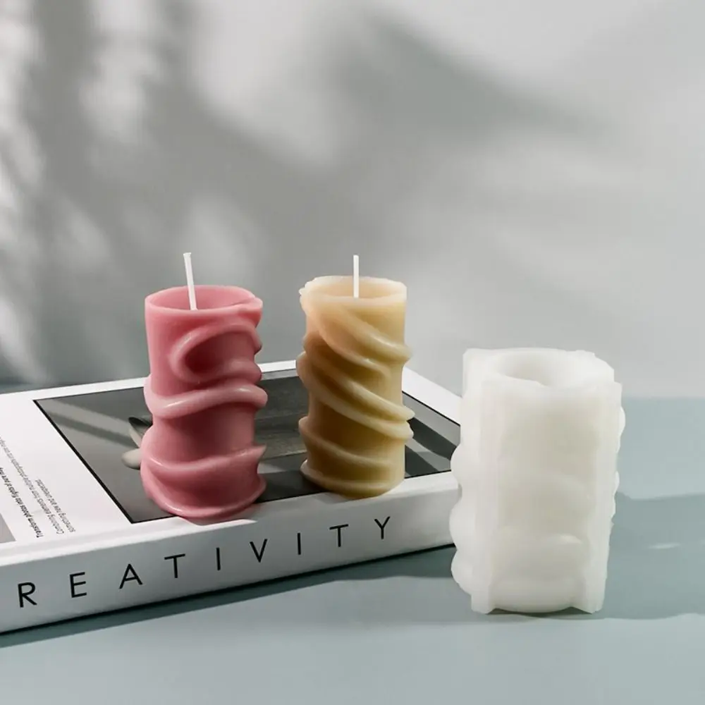 Gypsum 3D Cylindrical Candle Mold Handmade DIY Soap Mould Reusable Silicone Mold Home Decor