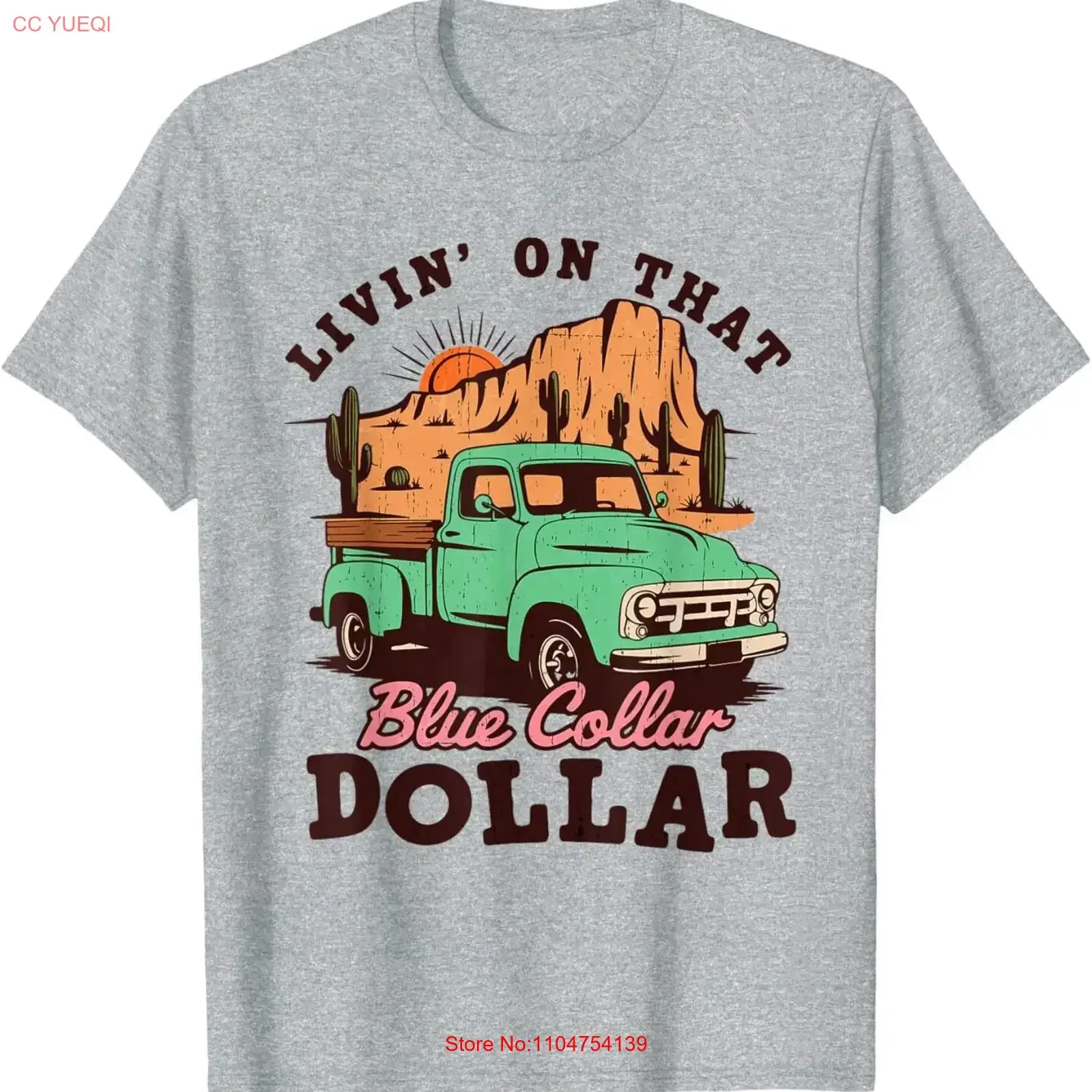 Retro Truck Western Desert Blue Collar Dollar T Shirt vintage Washed Slightly Stretched fashion streetwear