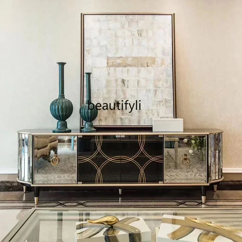 K185 K185 Luxury TV Cabinet Classical High-End Retro Glass Film and Television Cabinet Background Wall Living Room Bedroom Floor