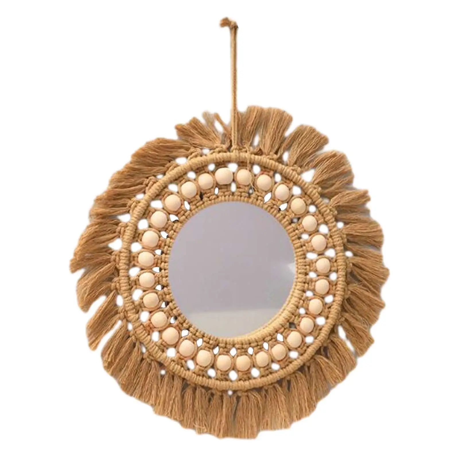 Round Hanging Mirror Macrame with Fringe Multifunctional for Festival Lovely