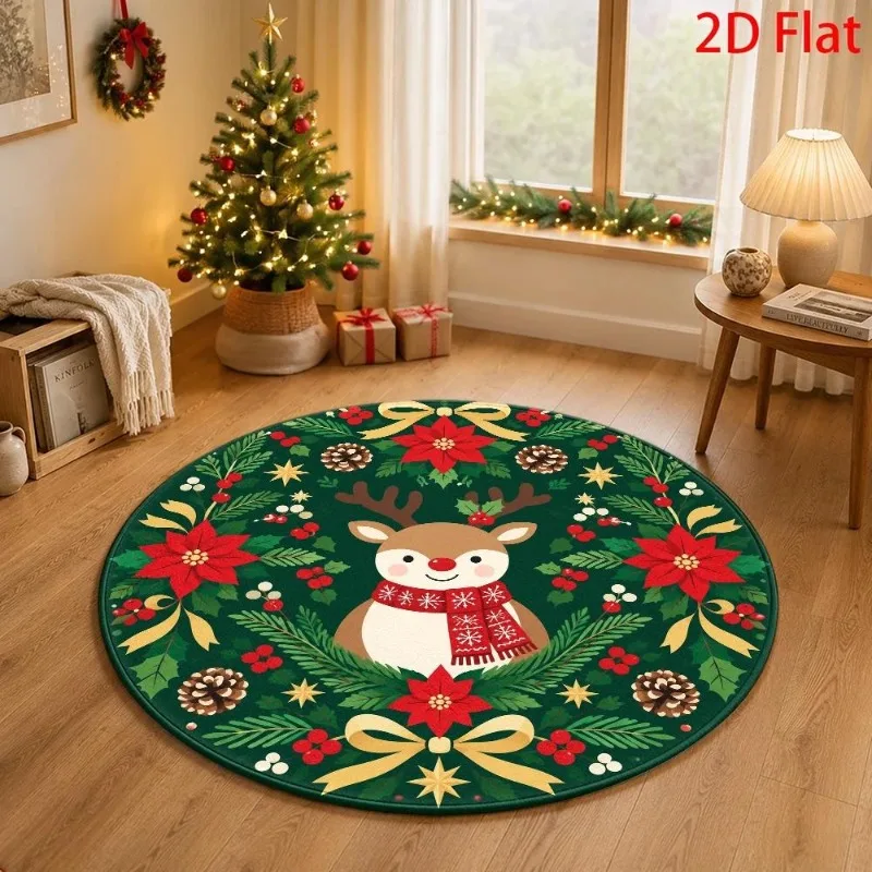 Circle Floor Blanket 2D Flat 3D Illusion Santa Claus Hug Carpet Flannel Soft Cozy Holiday Entrance Welcome Rug