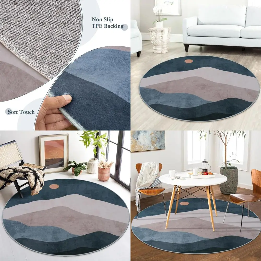 

Bohemian 5ft Round Rug with Abstract Design for Classroom, Living Room, and Dining Area - Blue