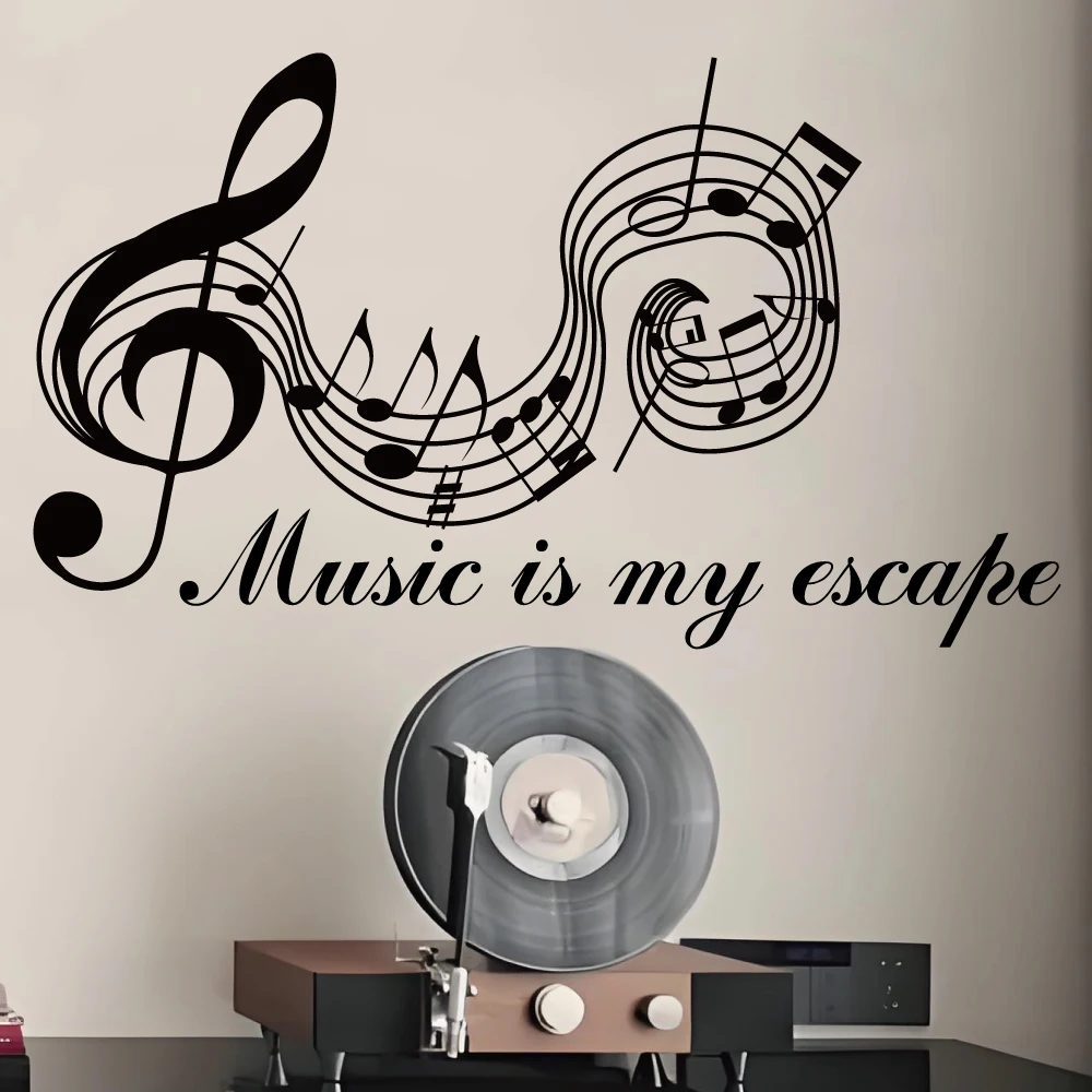 music is my escape wall sticker self adhesive kids room music note wall decal mural