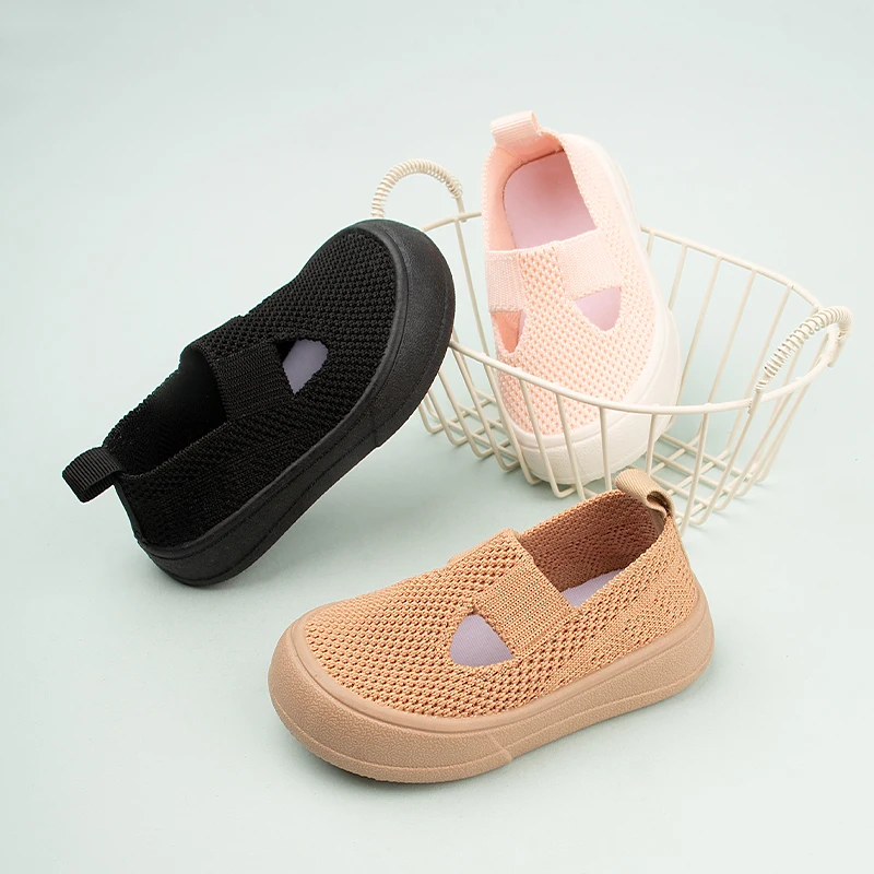 Children Stylish Solid Color Knitting Sandals Kids Slip-on Breathable Platform Casual Sneakers EKF20