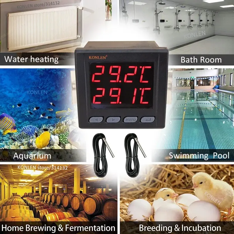 Tuya WIFI Dual Temperature Sensor Smart Life Thermometer Controller External Probe Thermostat for Heat Freezer Water Pool Boiler