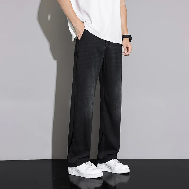 Jeans in denim dritto allentato Lyocell sottile da uomo 2025 Pantaloni casual traspiranti comodi in vita elasticizzata autunno estate Plus Size 38