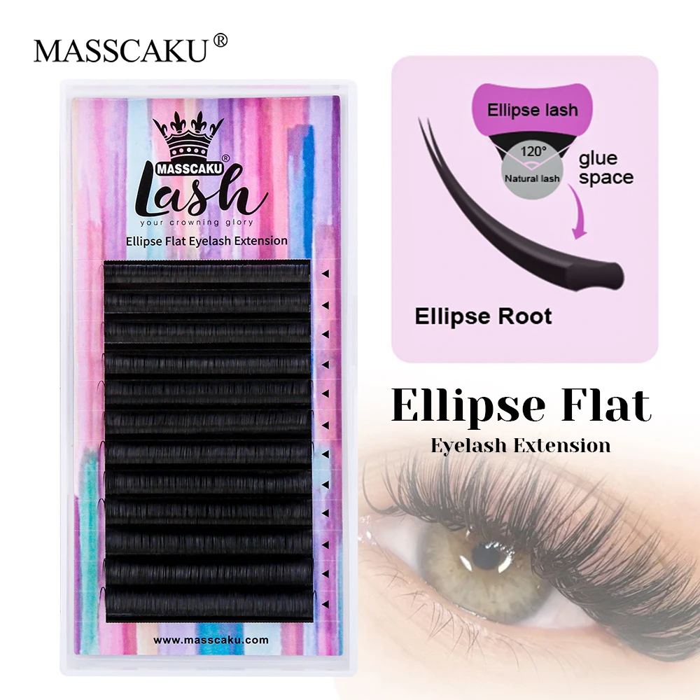 

Customized Private Label Individual Wispy Two Pointeds Lashes 0.15/0.20/0.25mm Thickness Natural Ellipse Flat Lash from MASSCAKU