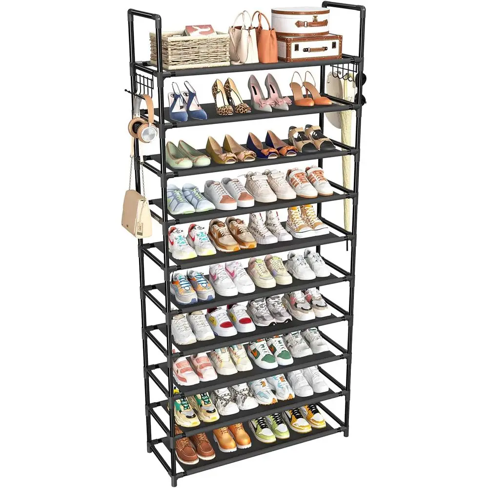 Large 10-Tier Shoe Rack for 40 Pairs - Ideal Storage for Entryway or Closet, Black
