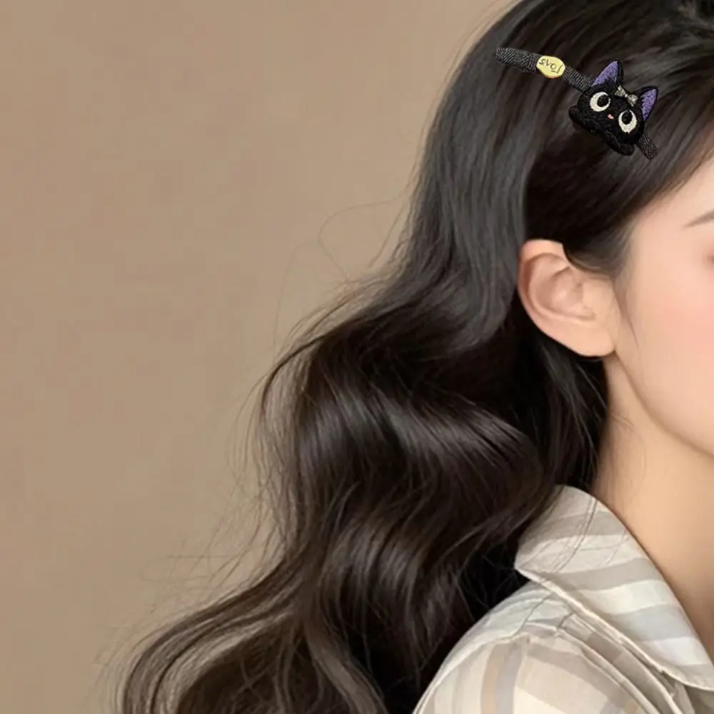 Kawaii الكورية نمط الفتيات Bowknot مقاطع الشعر لطيف القطة السوداء رائعة أغطية الرأس المطرزة موضة القوس دبوس الشعر الهدايا