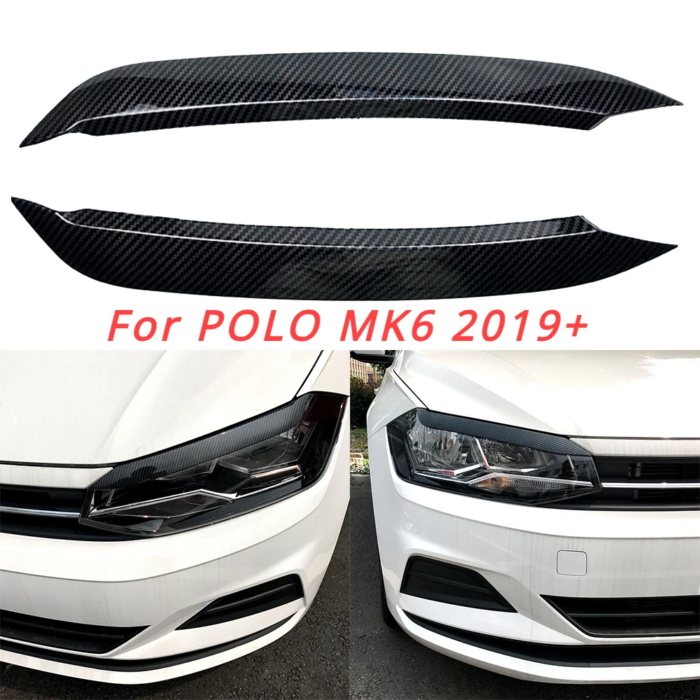

Car Accessories for VW POLO 2019 2020 MK6 MK 6 Headlight Eyebrow Head Lamp Light Trim ABS Sticker Carbon Fiber
