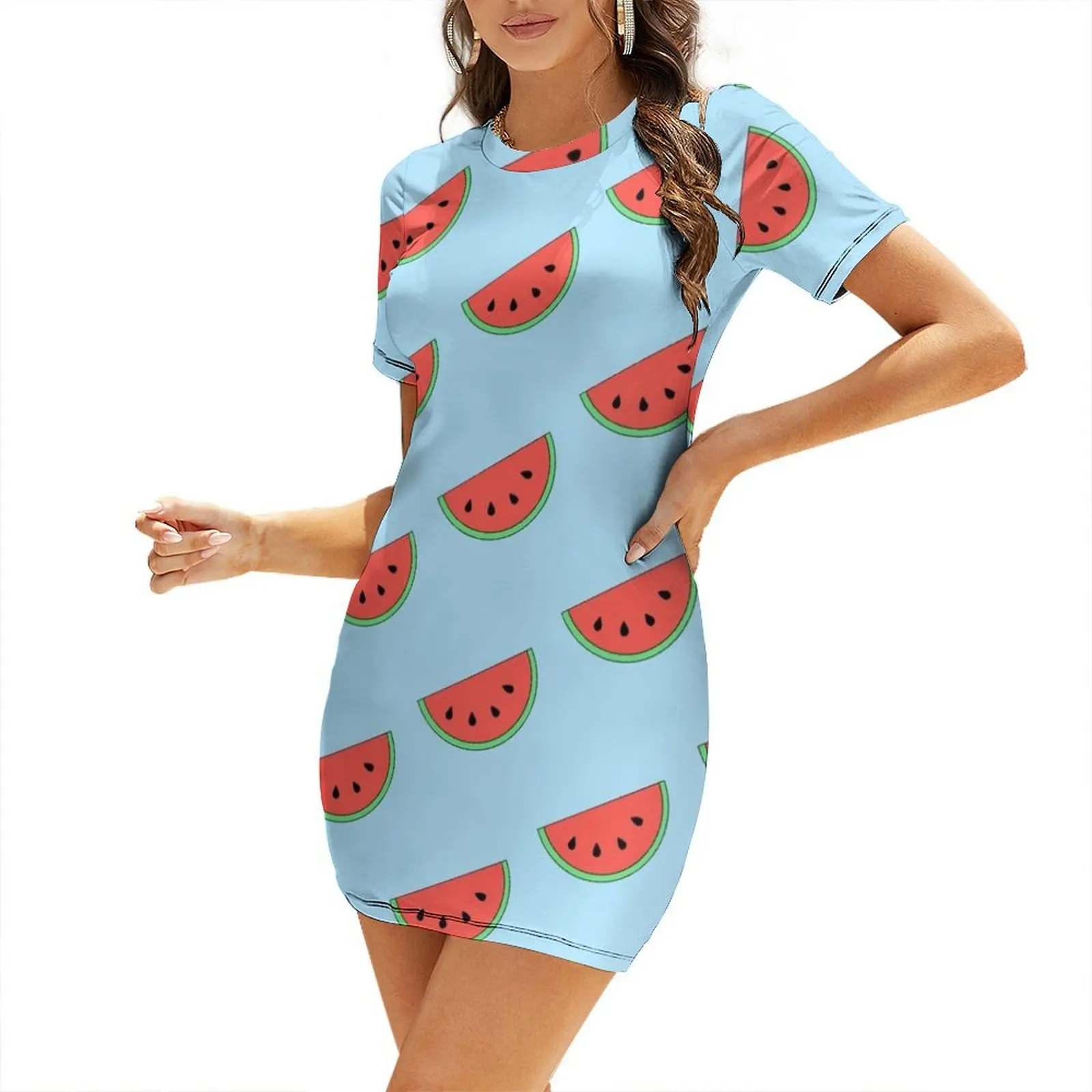 

Watermelon Short Sleeved Dress women evening dress party dress women elegant luxury