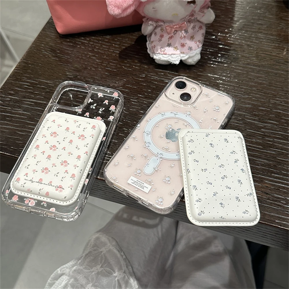 Korean Clear Floral For Magsafe Wireless Charge Phone Case For iPhone 16 15 14 13 12 11 Pro Max Xr Xs Max Cases Accessorie Cover