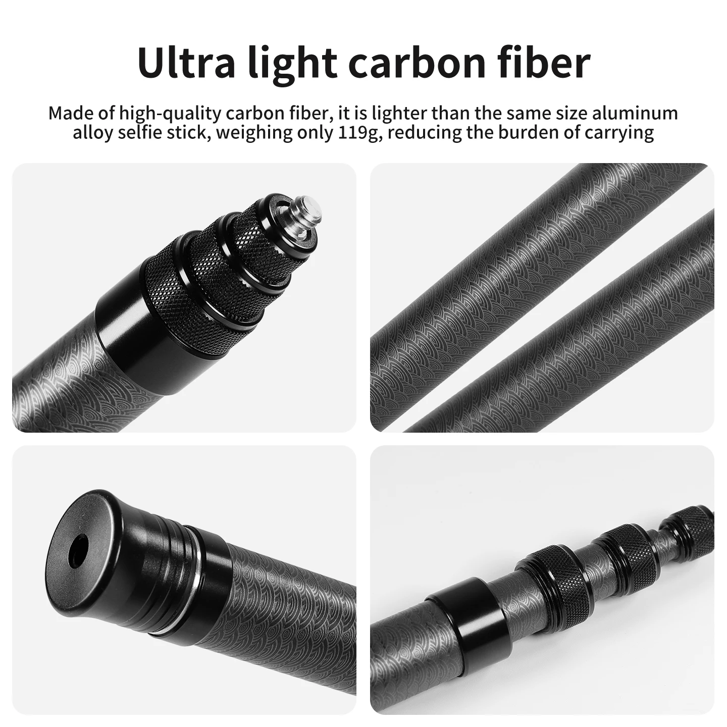 Einziehbares 3M Carbonfaser-Einbeinstativ-Selfie-Stick mit 1/4-Zoll-Stativadapter für Insta360 X6, Magnetic DJI OSMO 360, Pocket4, Action6 Kamera – Detail 8