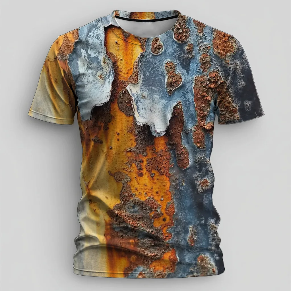 Rust Pattern 3D Print T-Shirts Men's Casual Short Sleeve Retro T Shirt Oversized O-Neck Street Tees Harajuku Tops Man Clothing