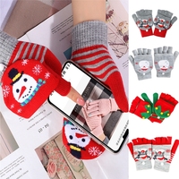 Heated Gloves Christmas-theme Touch-screen USB Rechargeable Warm Gloves Winter Thermal Waterproof Knitting Wool Hand Gloves