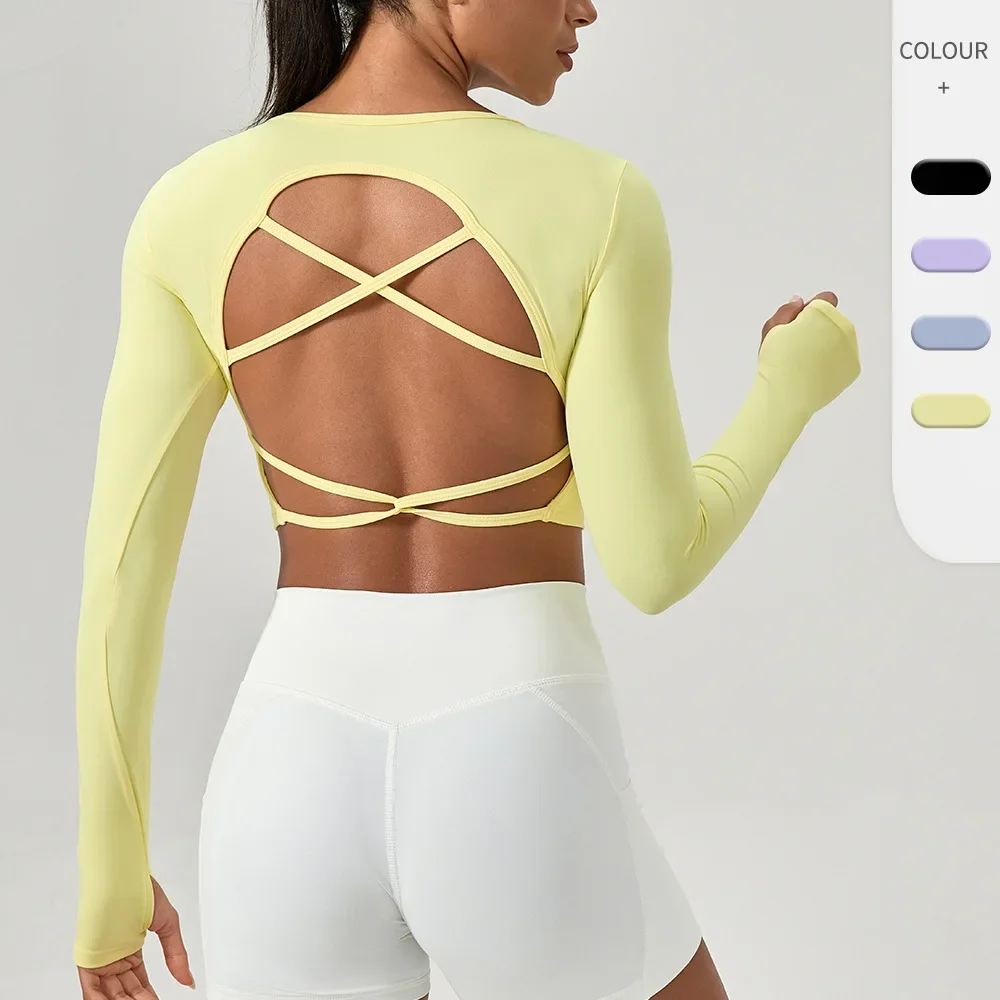 2025 Summer New Women Yoga Shirts Crop Top Long Sleeves Shirts for Women Yoga Sports Fitness Clothes Workout Tops