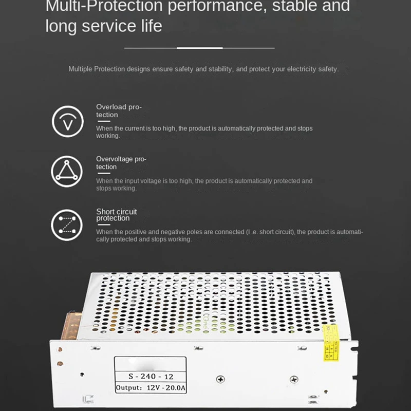 

12V Power Transformer 12V Switching Power Supply 240W 20A DC Light Bar Drive Power Adapter Easy To Use