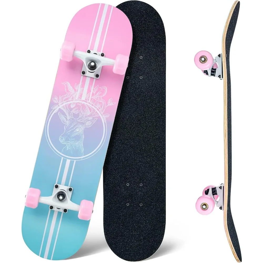 

Скейтборд, полный скейтборд 31 x 8 дюймов, 8-слойные стандартные скейтборды из кленового дерева с двойным ударом для детей, подростков, взрослых, Beg