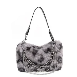 Borsa con stampa leopardata borsa sotto le ascelle borsa in peluche da donna autunno e inverno nuovo prodotto Versatile borsa a catena di fascia alta in peluche