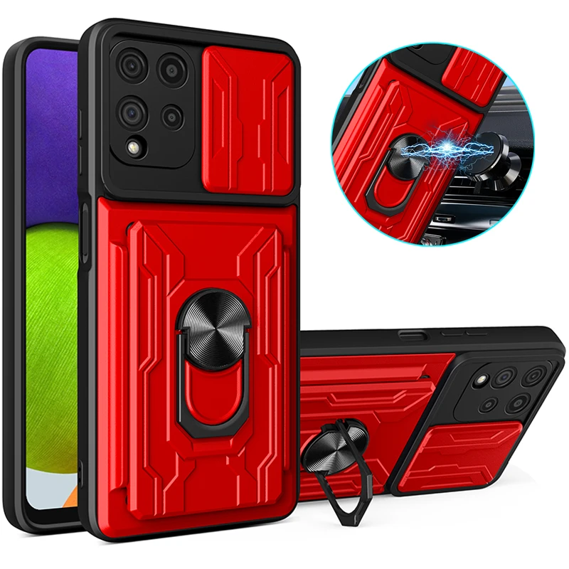 For Samsung Galaxy M32 6.4inch Case Card Slot Armor Car Magnetic Ring Stand Phone Case For Samsung M 32 M325 SM-M325F Back Cover