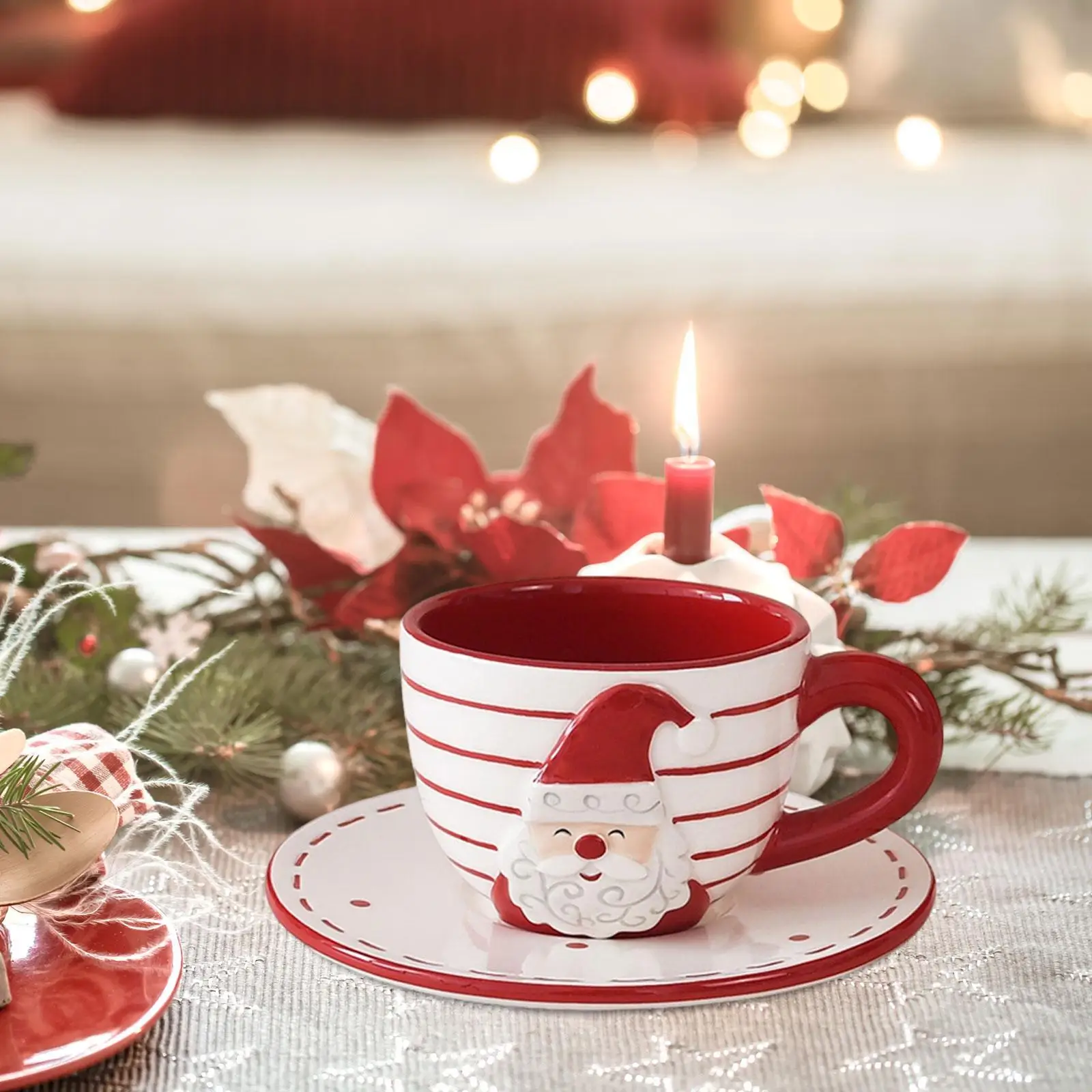 Tea Cup and Saucer Santa Claus China Mug Cup Espresso Latte Mug for Afternoon Tea