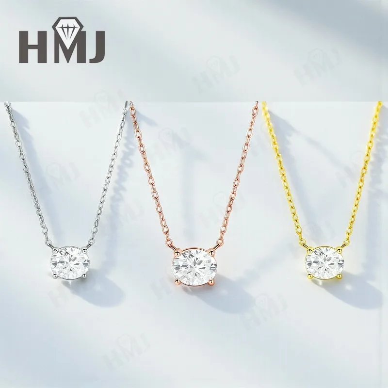 Minimalist Oval Moissanite Necklace with 1/2/3CT D Color Oval Moissanite S925 Plated Gold Chain for Women Engagement Daily Party