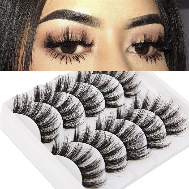 3D Faux Mink Cílios Postiços, Grosso Fluffy Lash Extensão, Volume Natural, Cílios Wispy, Maquiagem Acessórios Eye, 5 Pares